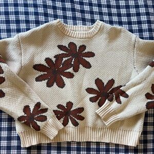 PacSun Cream and Brown Floral Sweater